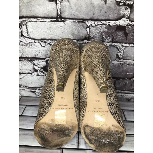 Sigerson Morrison Gold Leather Peep Toe Ankle Strap Dress Heels Women 8.5US/39EU - Picture 14 of 16